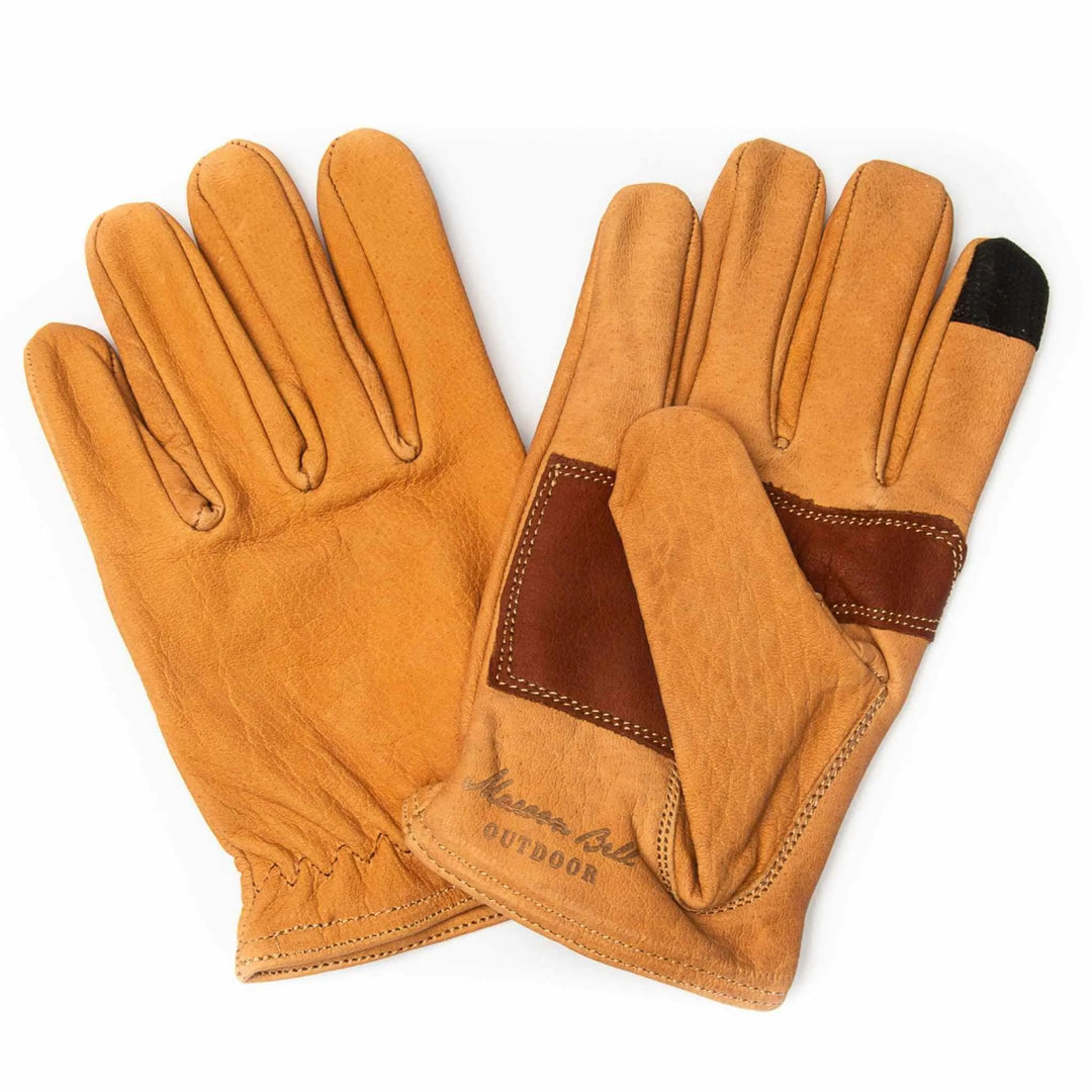 A pair of buffalo leather ranching gloves from Maroon Bell Outdoor, which feature reinforced palms and a smart finger on the index.
