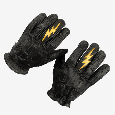 Astrapí (Lightning) Skeleton Leather Motorcycle Glove - Black on Black