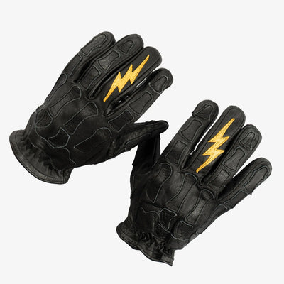 Astrapí (Lightning) Skeleton Leather Motorcycle Glove - Black on Black, Gloves