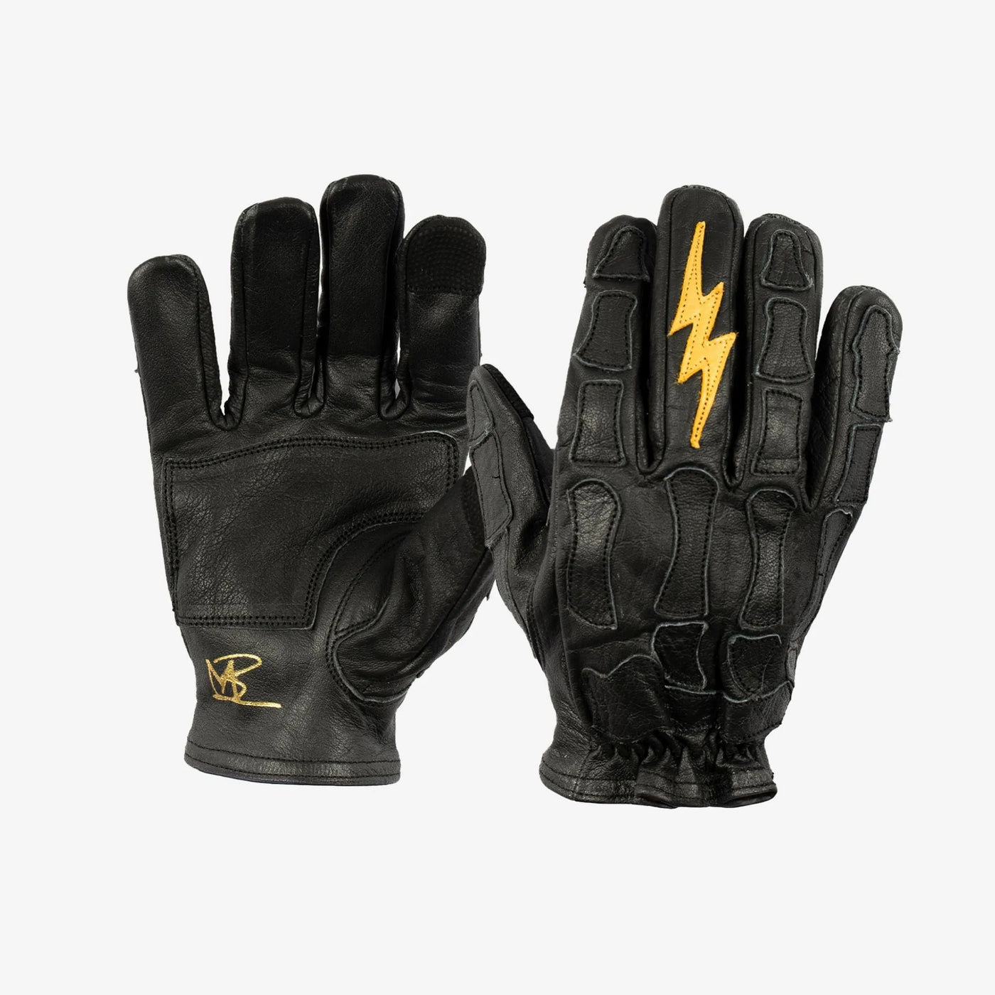 Astrapí (Lightning) Skeleton Leather Motorcycle Glove - Black on Black, Gloves