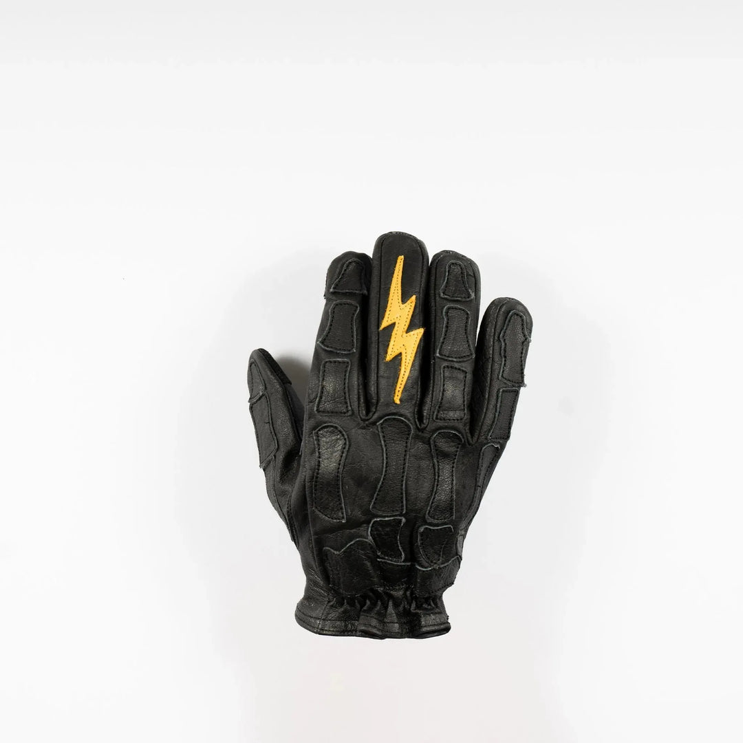 Astrapí (Lightning) Skeleton Leather Motorcycle Glove - Black on Black, Gloves