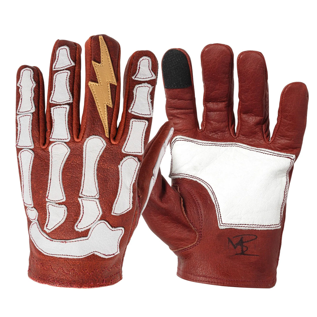 Astrapí (Lightning) Skeleton Leather Motorcycle Glove - Red-White