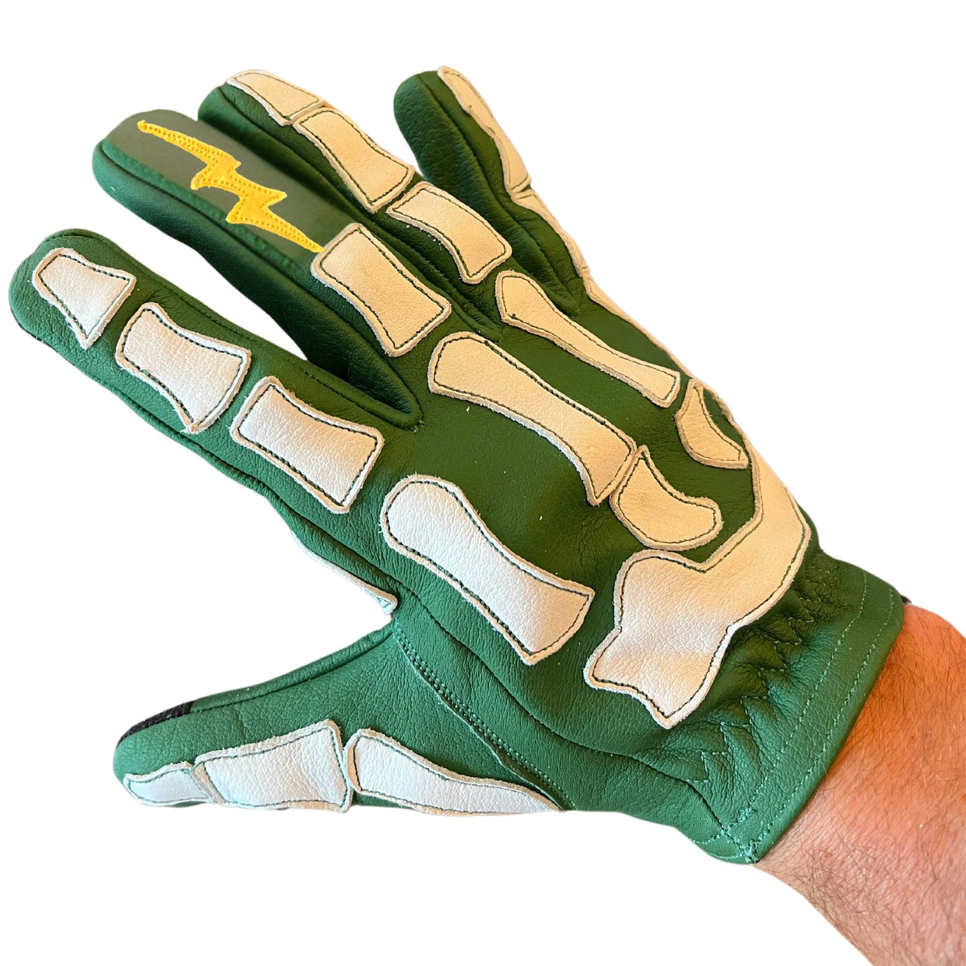 Astrapí (Lightning) Skeleton Leather Motorcycle Glove - Green & White