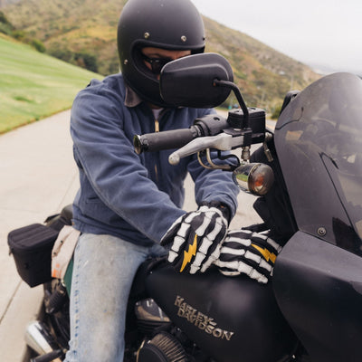 Astrapí (Lightning) Skeleton Leather Motorcycle Glove - Black-White
