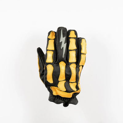 Astrapí (Lightning) Skeleton Leather Motorcycle Glove - Black-GOLD, Gloves