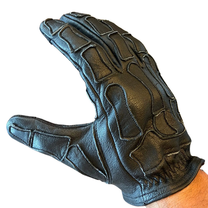 Astrapí (Lightning) Skeleton Leather Motorcycle Glove - Black on Black, Gloves