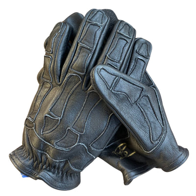 Skeleton Leather Motorcycle Glove - Black on Black