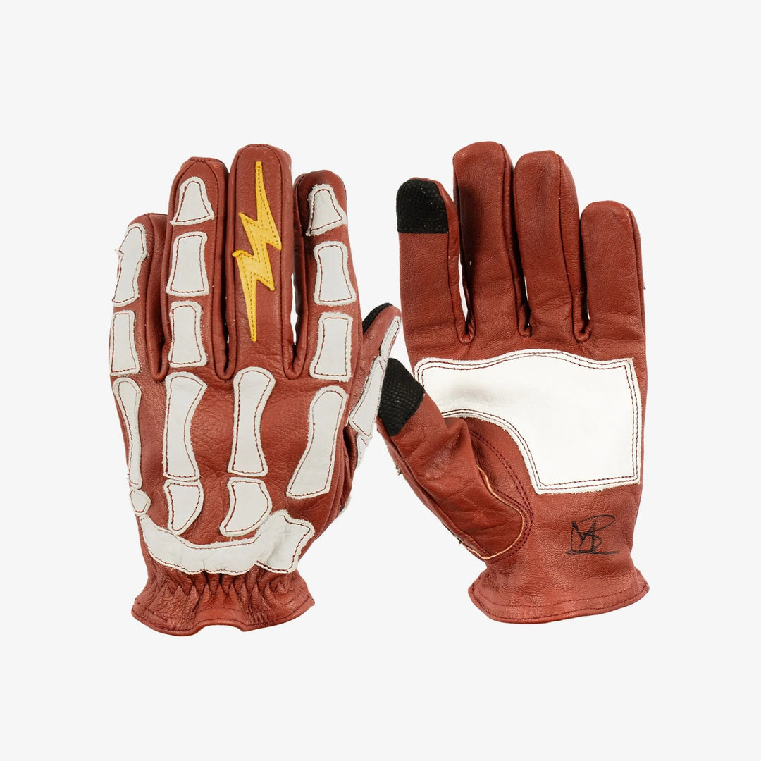 Astrapí (Lightning) Skeleton Leather Motorcycle Glove - Red-White, Gloves