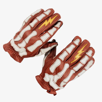 Astrapí (Lightning) Skeleton Leather Motorcycle Glove - Red-White, Gloves