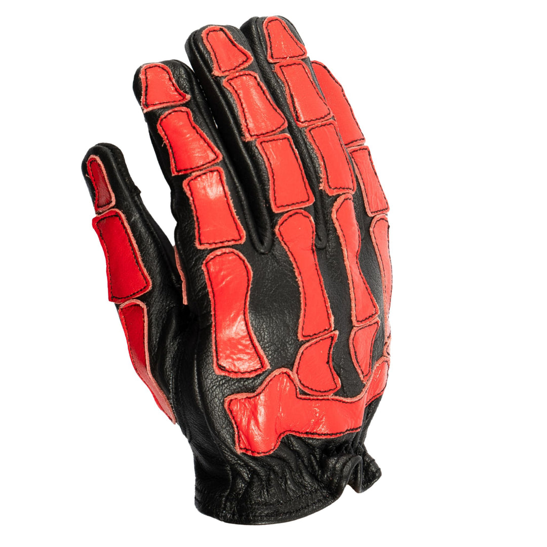 Skeleton Leather Motorcycle Gloves - Black and Red