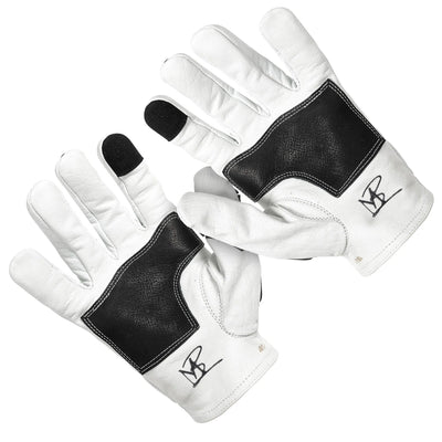 Skeleton Leather Motorcycle Gloves - White-Black