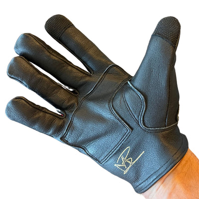 Skeleton Leather Motorcycle Glove - Black on Black