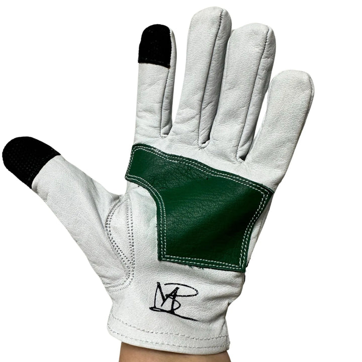 Astrapí (Lightning) Skeleton Leather Motorcycle Glove - White & Green, Gloves