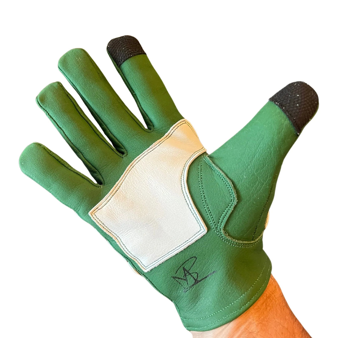 Astrapí (Lightning) Skeleton Leather Motorcycle Glove - Green & White, Gloves