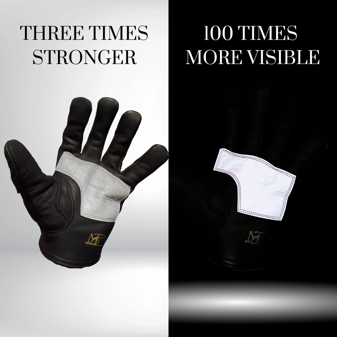 Knight Rider | Reflective Skeleton Leather Gloves | Black High Reflective