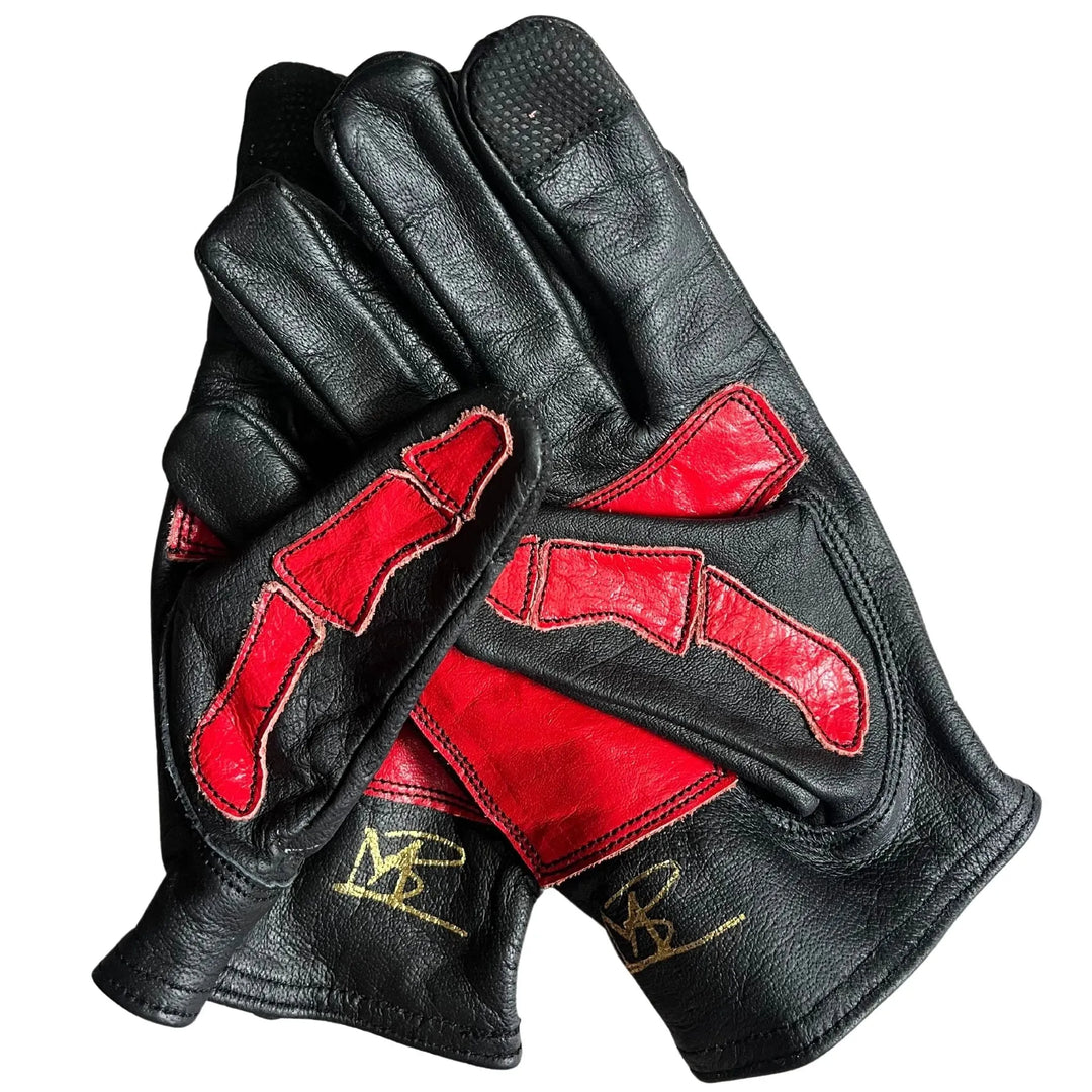 Skeleton Leather Motorcycle Gloves - Black and Red, Gloves