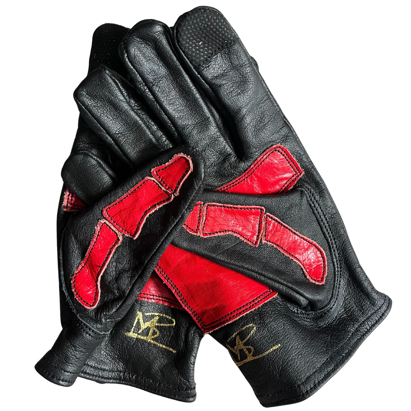 Astrapí (Lightning) Skeleton Leather Motorcycle Glove - Black-RED