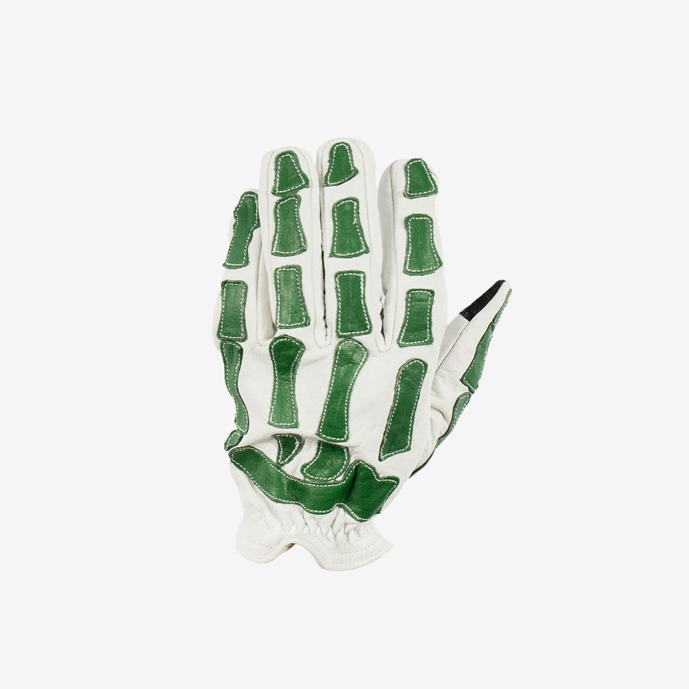 Skeleton Leather Motorcycle Glove - White & Green