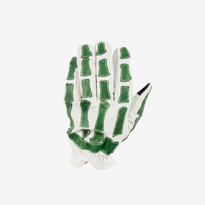 Skeleton Leather Motorcycle Glove - White & Green