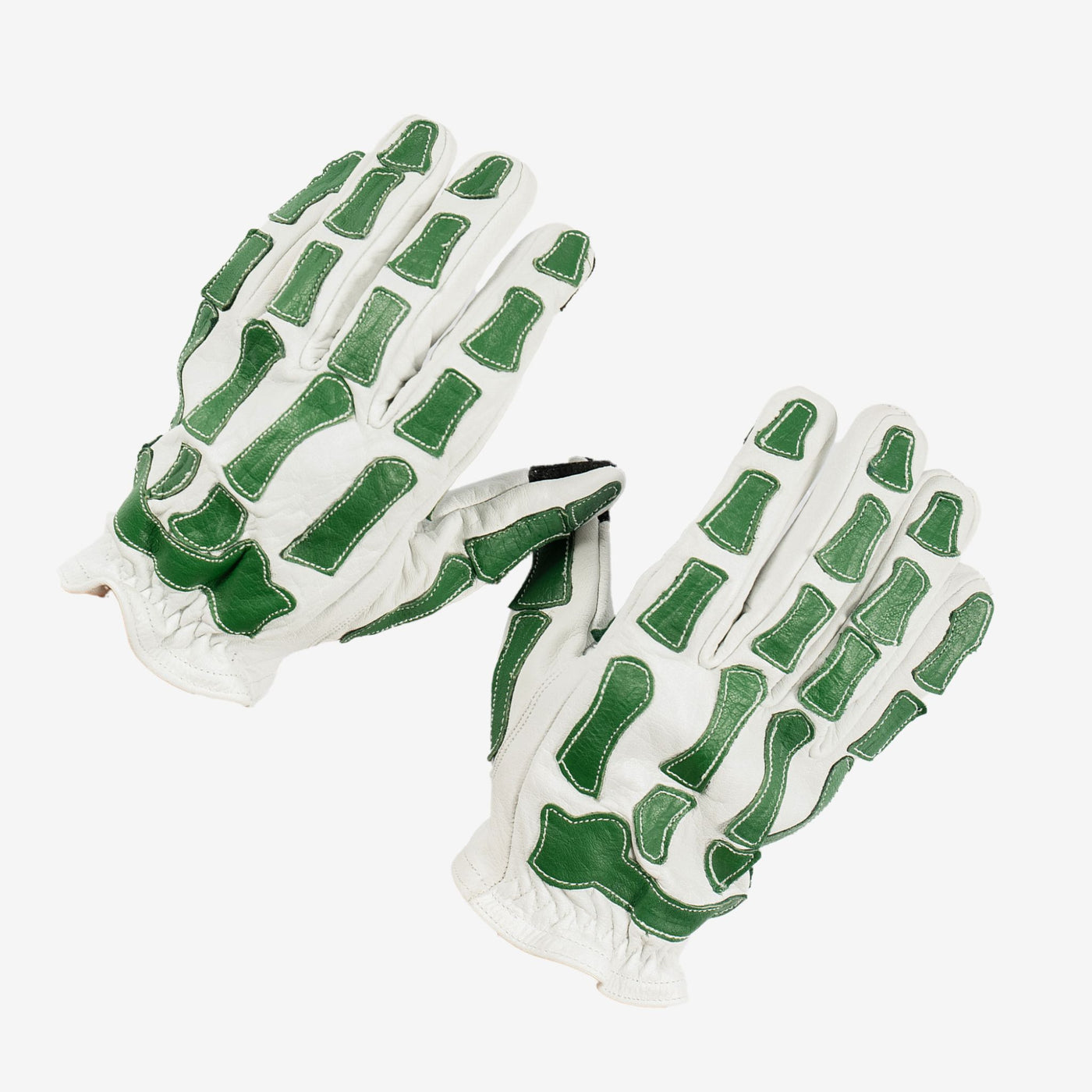 Skeleton Leather Motorcycle Glove - White & Green