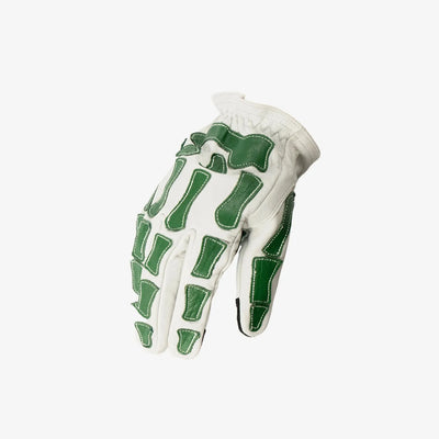 Skeleton Leather Motorcycle Glove - White & Green, Gloves