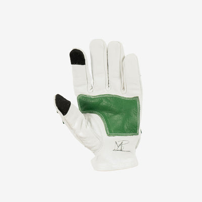 Skeleton Leather Motorcycle Glove - White & Green