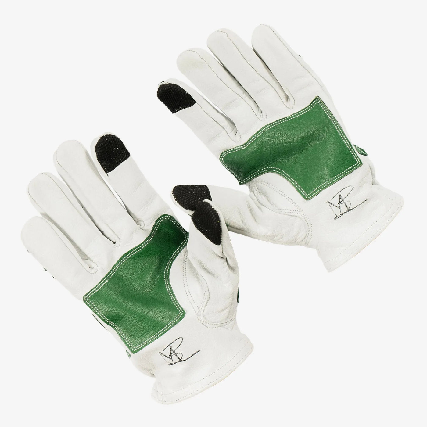 Skeleton Leather Motorcycle Glove - White & Green, Gloves