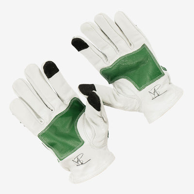 Skeleton Leather Motorcycle Glove - White & Green