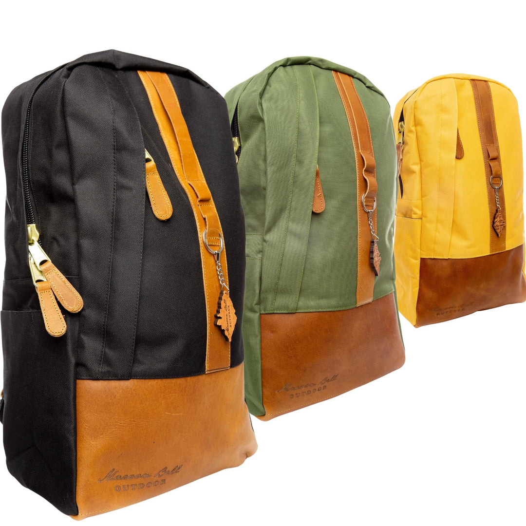 Maroon Bell yellow, green and black weekender backpacks