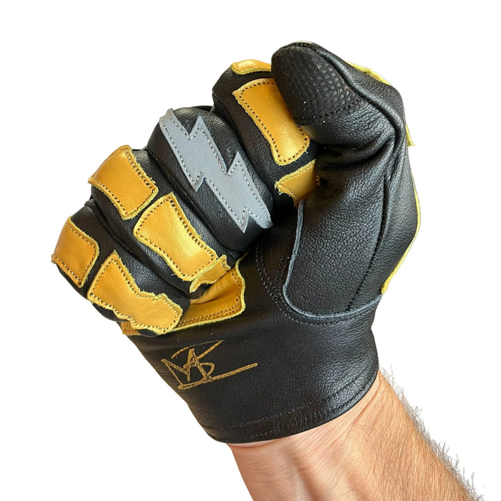 Astrapí (Lightning) Skeleton Leather Motorcycle Glove - Black-GOLD