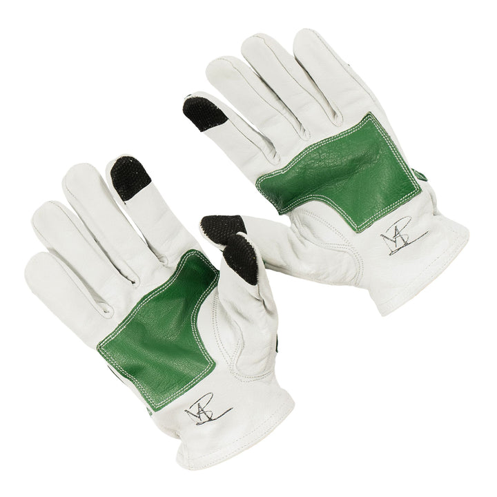 Leather Motorcycle Glove - Skeleton Astrapí (Lightning) - White & Green