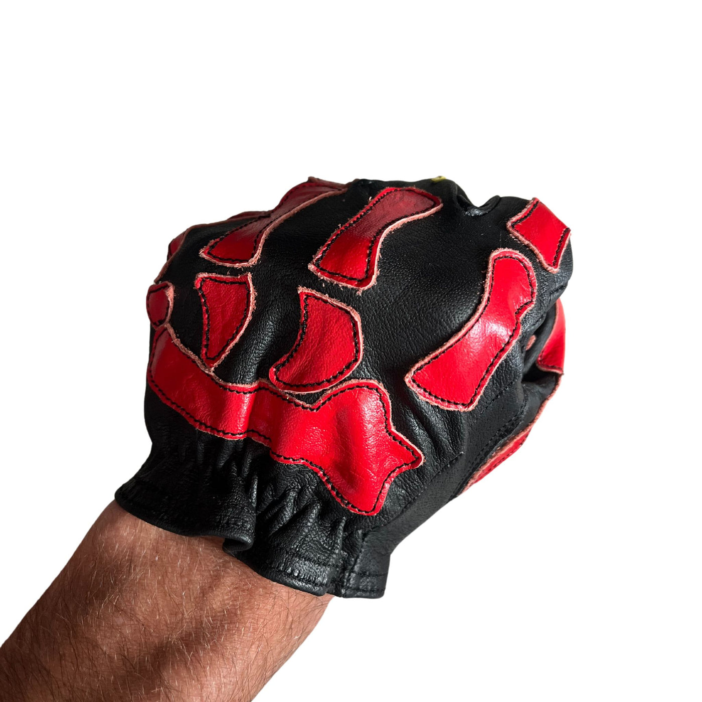 Skeleton Leather Motorcycle Gloves - Black and Red