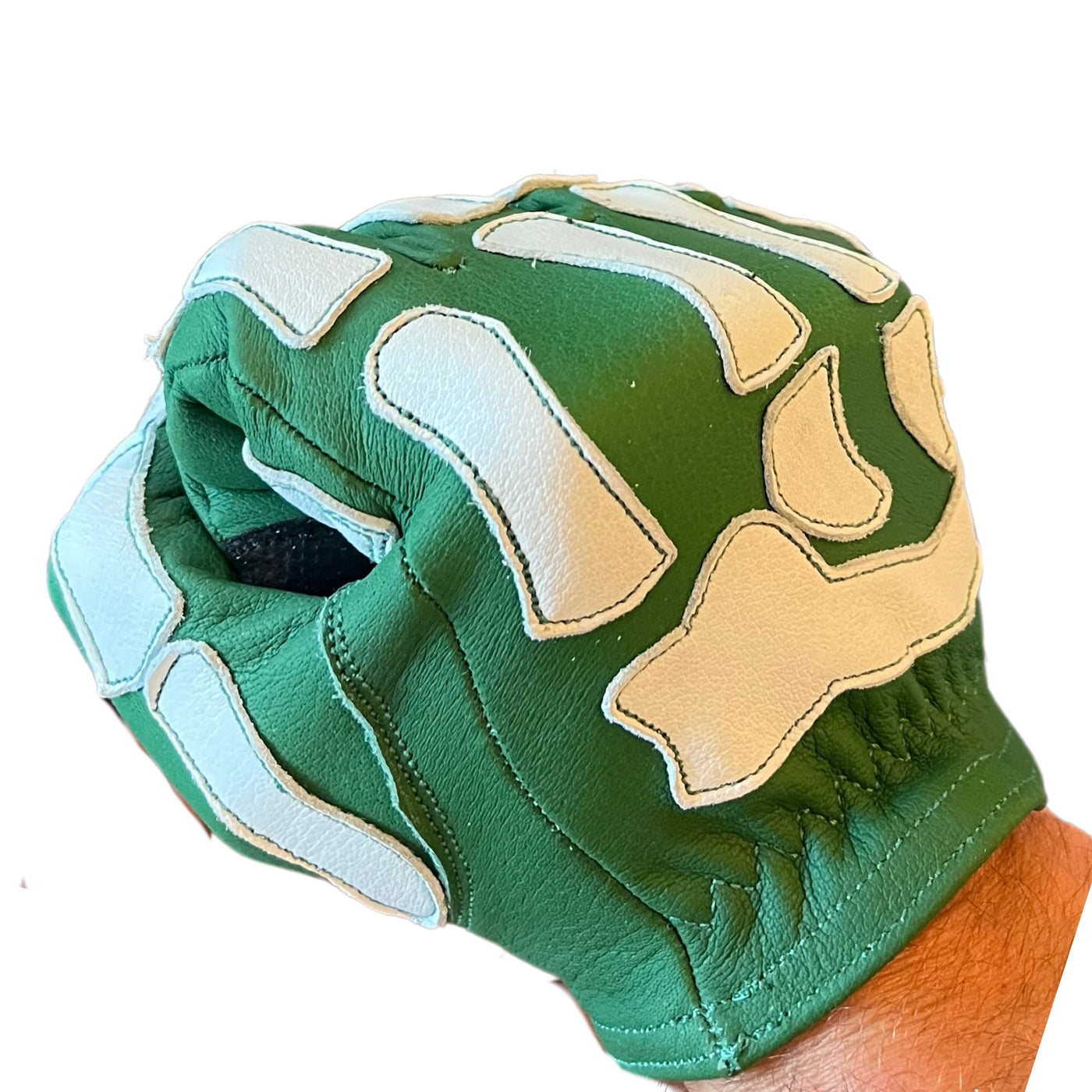 Astrapí (Lightning) Skeleton Leather Motorcycle Glove - Green & White