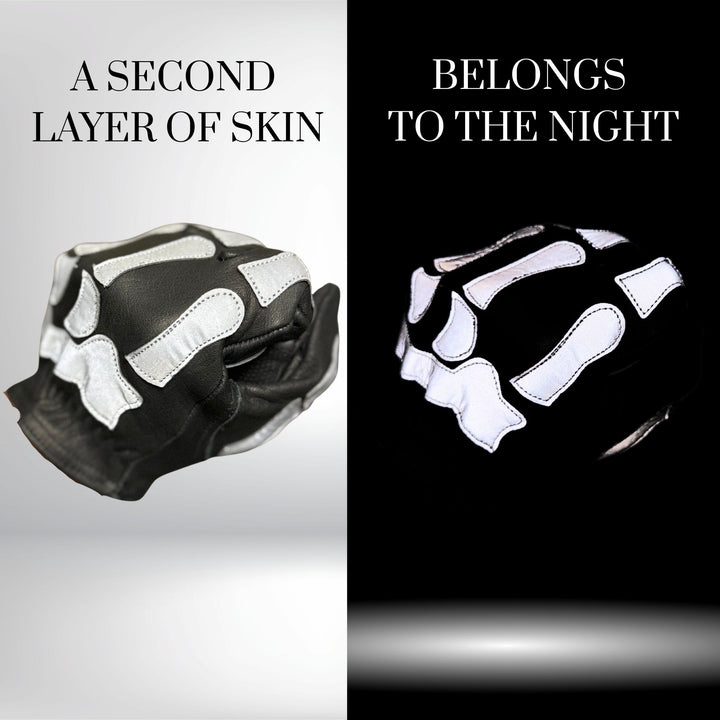Knight Rider | Reflective Skeleton Leather Gloves | Black High Reflective