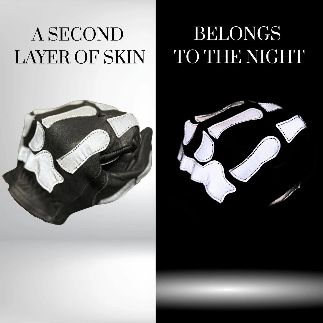 Knight Rider | Reflective Skeleton Leather Gloves | Black High Reflective