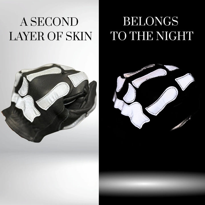 Knight Rider | Reflective Skeleton Leather Gloves | Black High Reflective