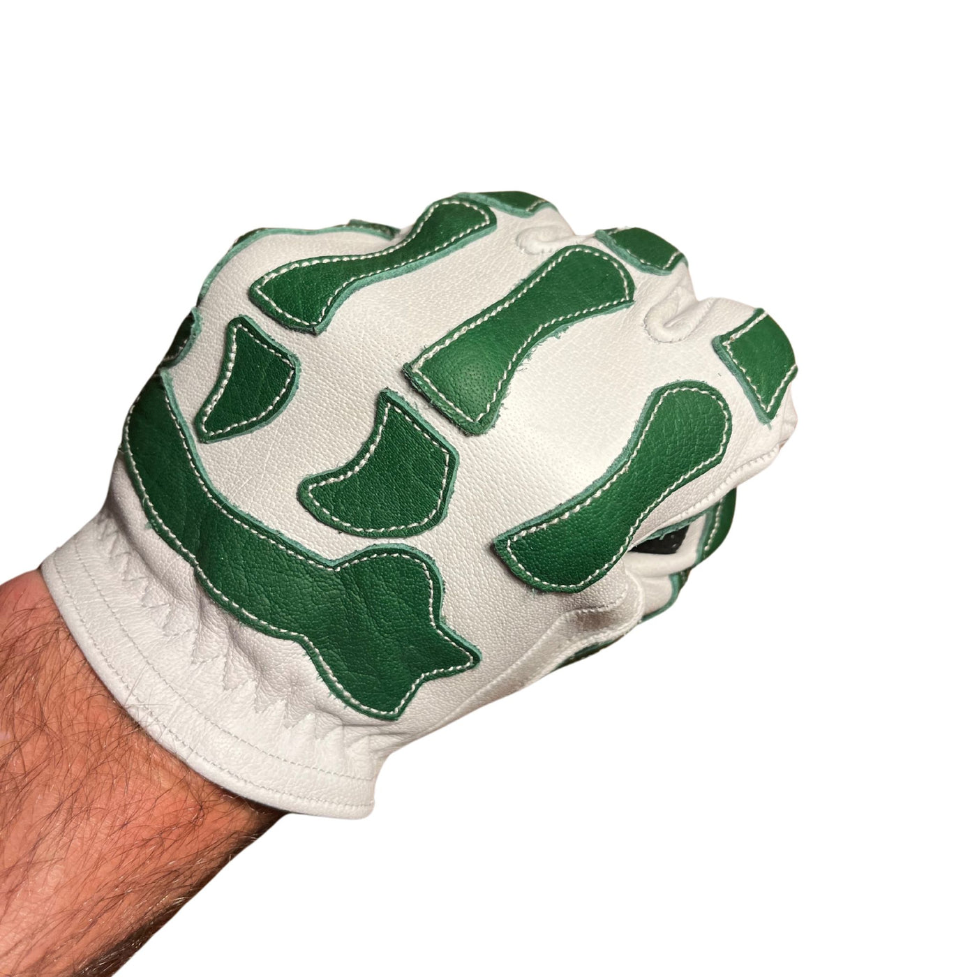 Skeleton Leather Motorcycle Glove - White & Green