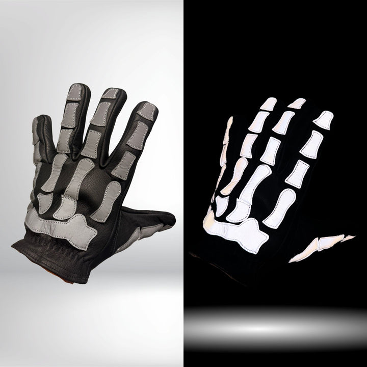 Knight Rider | Reflective Skeleton Leather Gloves | Black High Reflective