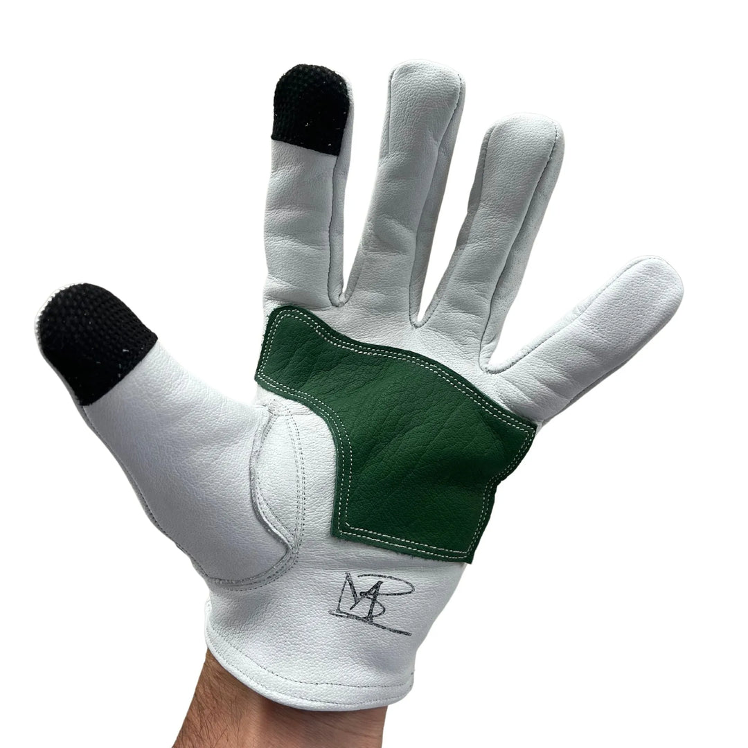 Skeleton Leather Motorcycle Glove - White & Green, Gloves