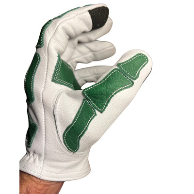 Skeleton Leather Motorcycle Glove - White & Green