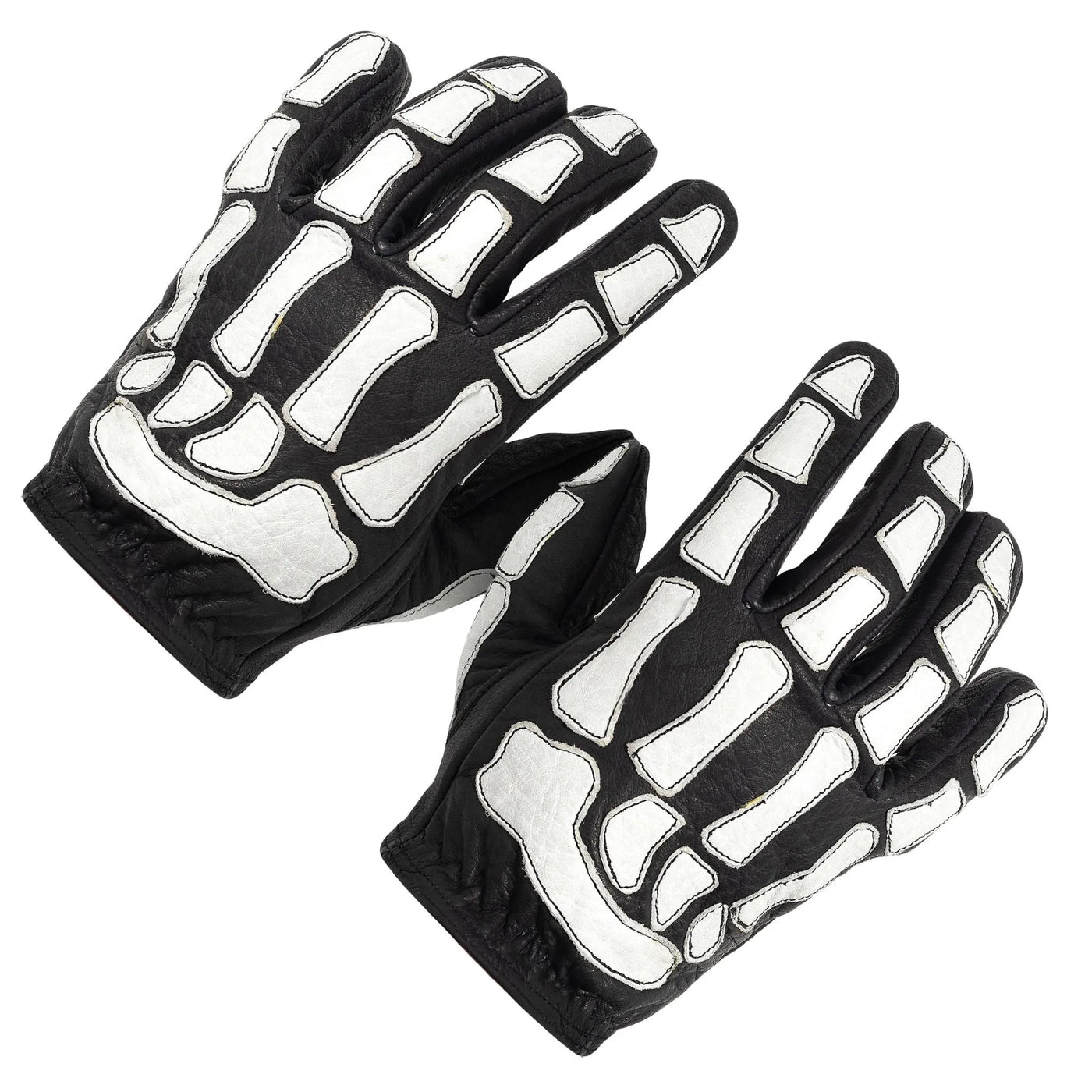 Skeleton Leather Motorcycle Glove - Black-White