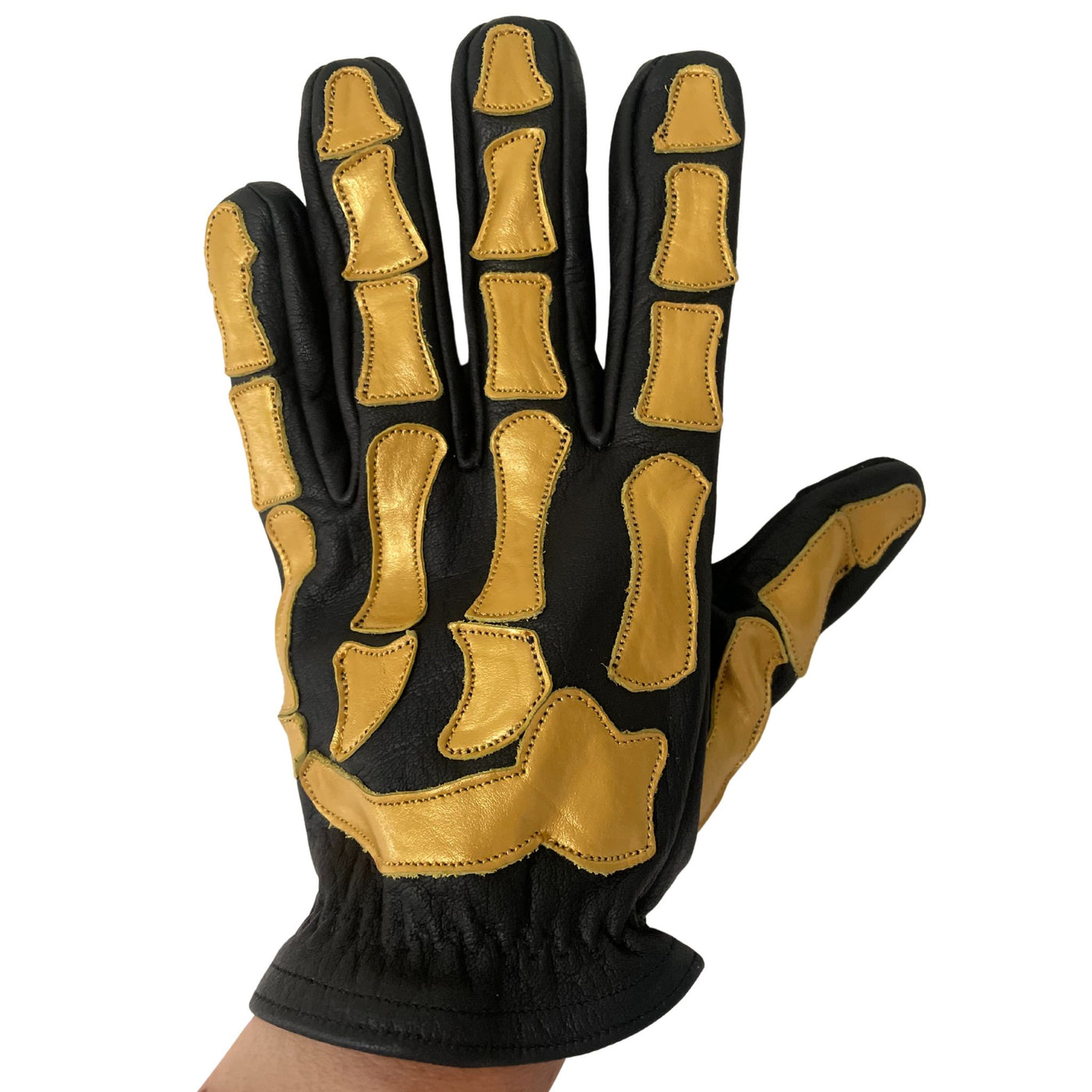 Buffalo Skeleton Leather Glove - Black-GOLD