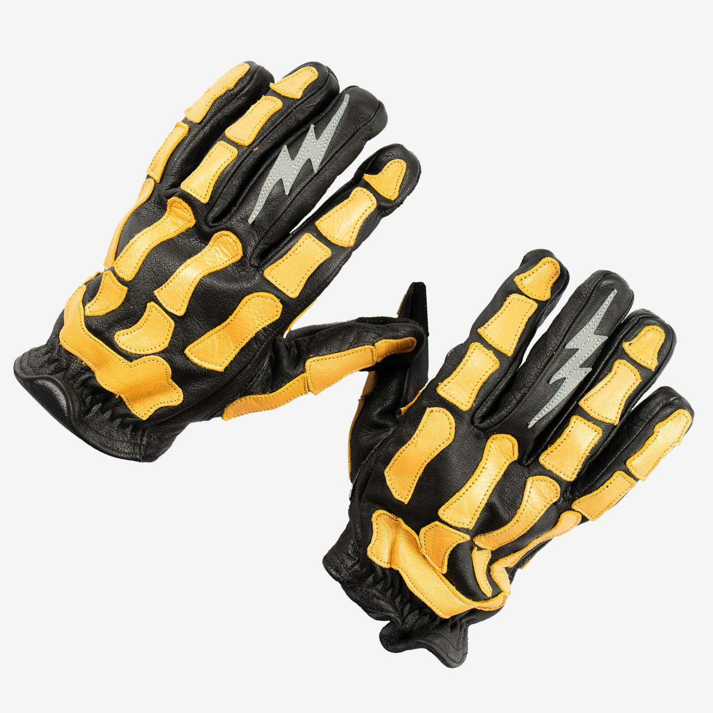 Astrapí (Lightning) Skeleton Leather Motorcycle Glove - Black-GOLD