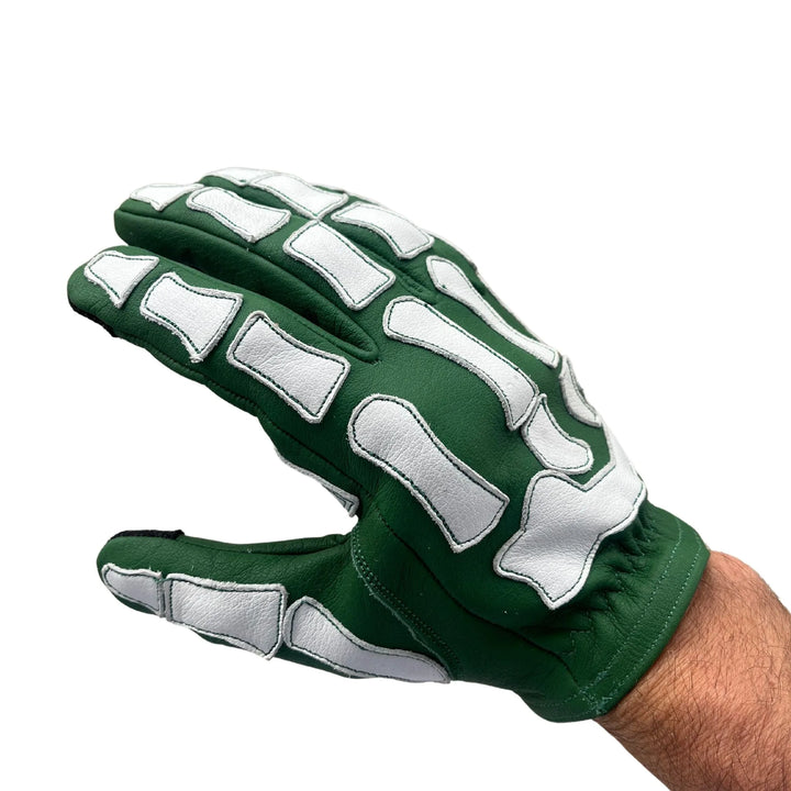 Skeleton Leather Motorcycle Glove - Green & White, Gloves