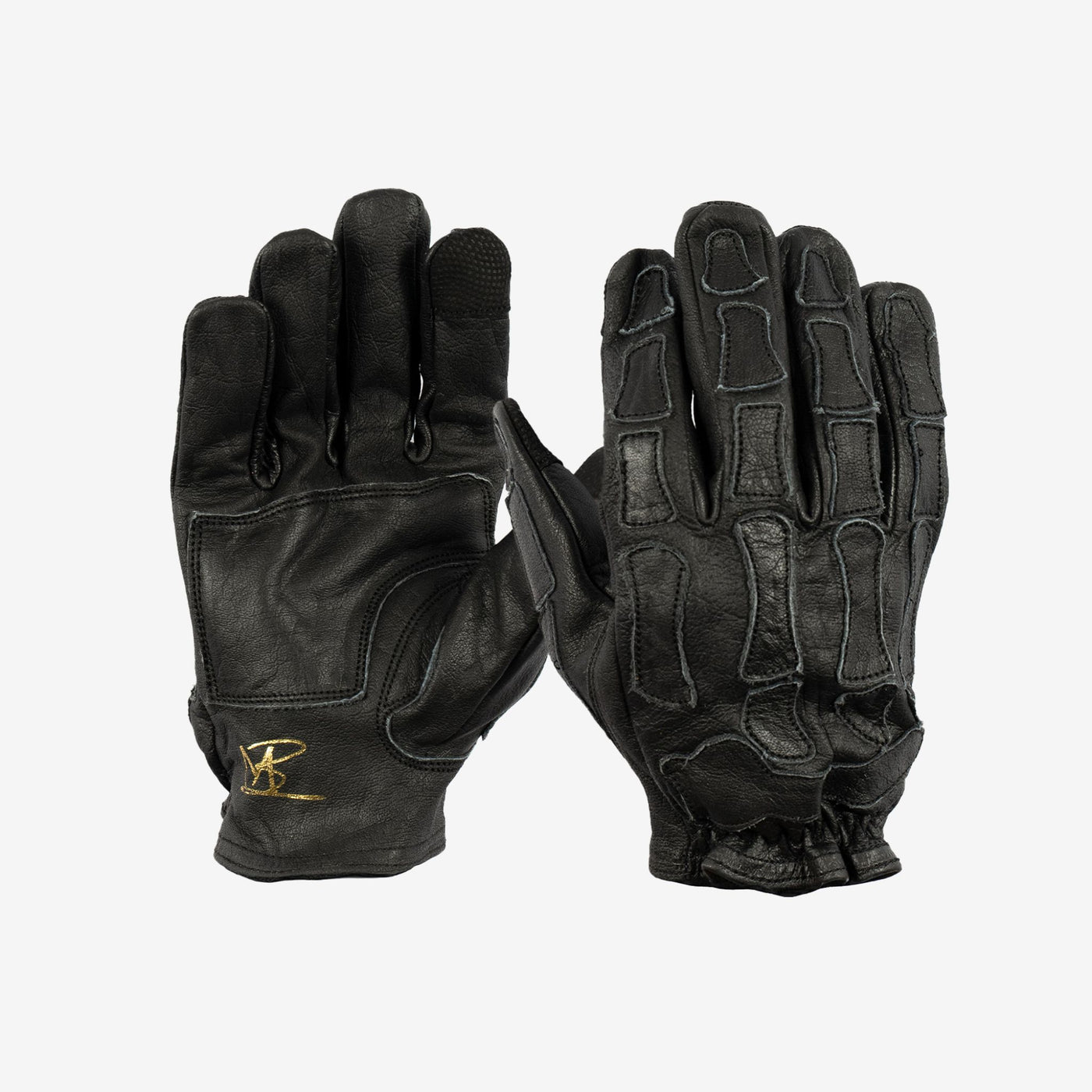 Skeleton Leather Motorcycle Glove - Black on Black