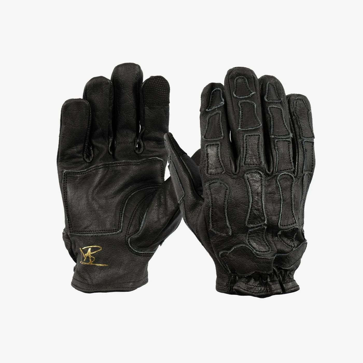 Skeleton Leather Motorcycle Glove - Black on Black, Gloves