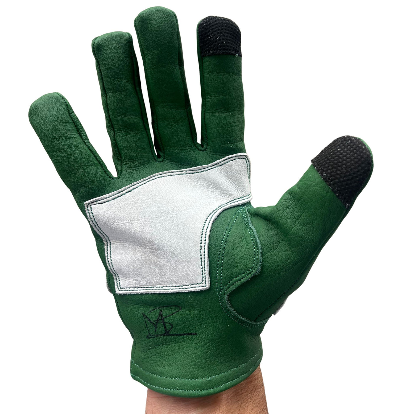 Skeleton Leather Motorcycle Glove - Green & White