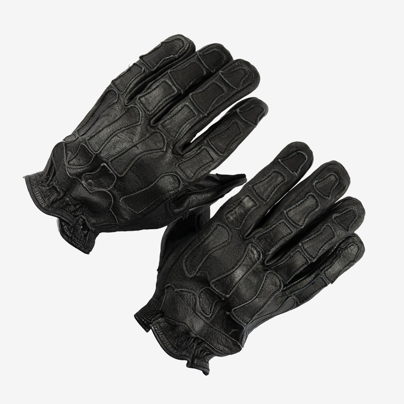 Skeleton Leather Motorcycle Glove - Black on Black