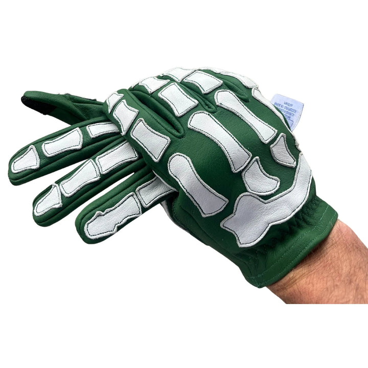 Skeleton Leather Motorcycle Glove - Green & White, Gloves