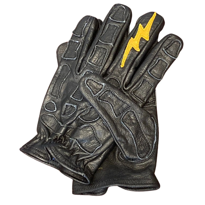 Astrapí (Lightning) Skeleton Leather Motorcycle Glove - Black on Black, Gloves